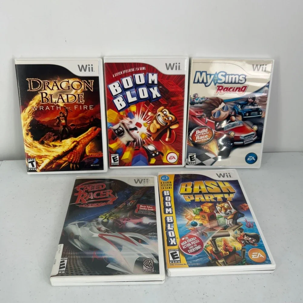Nintendo Wii 5 Game Bundle Boom Blox Bash Party MySims Racing Speed Racer Dragon - Picture 3 of 10